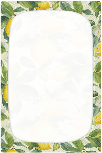 Floral Lemons Flowers Yellow Fitted Crib Sheets for Pack and Play Playard Sheet for Daycare with Soft and Breathable Material Baby Bed Sheets for Baby Boys Girls (52" x 28")