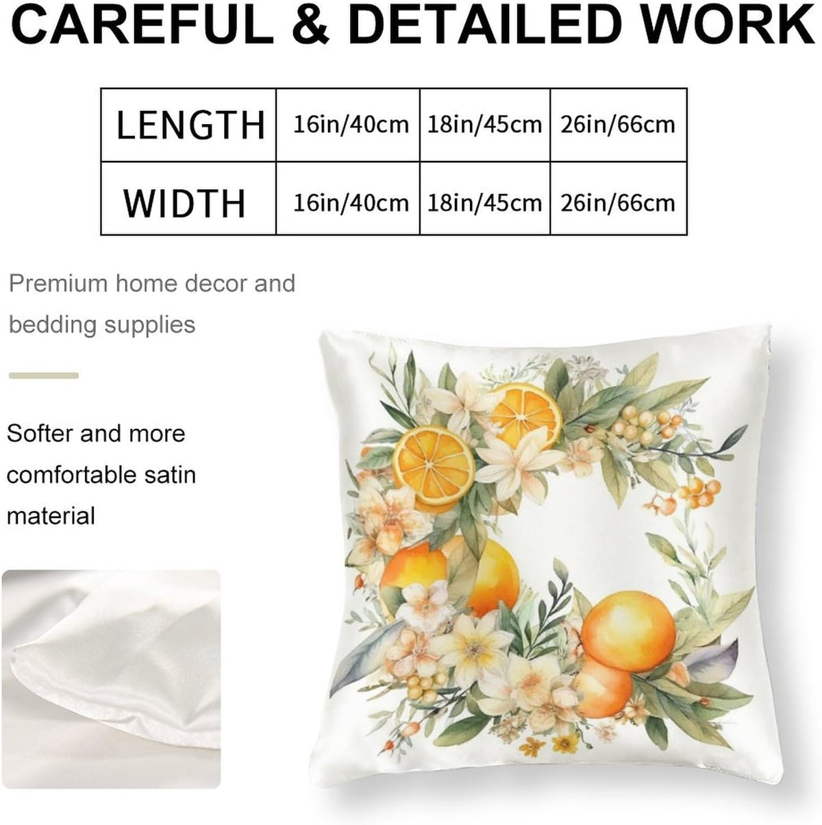 Satin Throw Pillow Covers Lemon Daisies Wreath Decorative Pillowcase Yellow Sweet Lemon Outdoor Pillow Cover Zippered for Farmhouse Decor Room Bedroom Sofa Chair Car 16"x16"