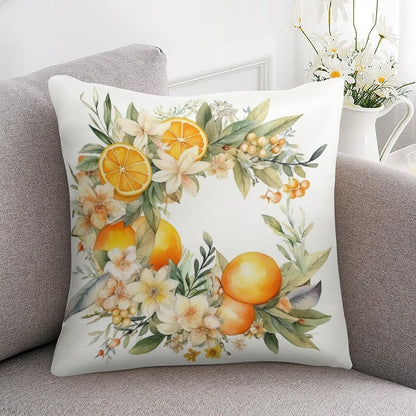 Satin Throw Pillow Covers Lemon Daisies Wreath Decorative Pillowcase Yellow Sweet Lemon Outdoor Pillow Cover Zippered for Farmhouse Decor Room Bedroom Sofa Chair Car 16"x16"