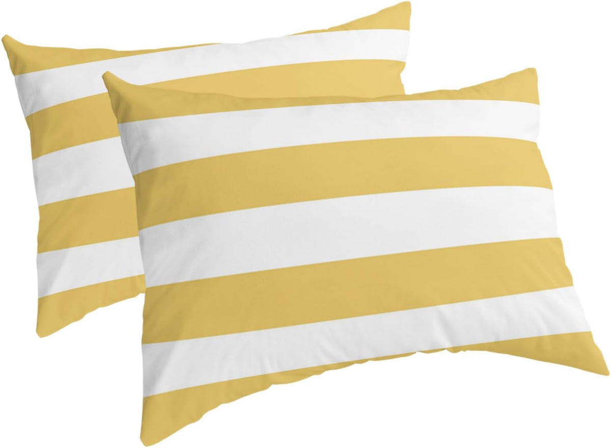 Lemon Yellow Striped Pillow Cases Standard Size Set of 2 - Microfiber Bed Throw Pillow Covers, Modern Yellow Stripes Farmhouse Decorative Lumbar Pillow Cover with Envelope Closure for Sofa 20"x26"