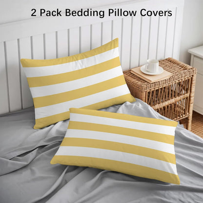 Lemon Yellow Striped Pillow Cases Standard Size Set of 2 - Microfiber Bed Throw Pillow Covers, Modern Yellow Stripes Farmhouse Decorative Lumbar Pillow Cover with Envelope Closure for Sofa 20"x26"