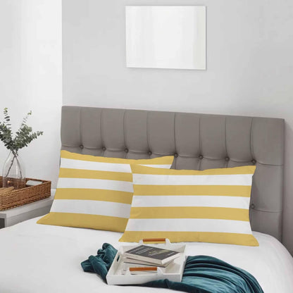 Lemon Yellow Striped Pillow Cases Standard Size Set of 2 - Microfiber Bed Throw Pillow Covers, Modern Yellow Stripes Farmhouse Decorative Lumbar Pillow Cover with Envelope Closure for Sofa 20"x26"