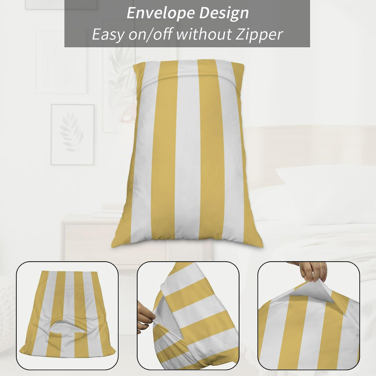 Lemon Yellow Striped Pillow Cases Standard Size Set of 2 - Microfiber Bed Throw Pillow Covers, Modern Yellow Stripes Farmhouse Decorative Lumbar Pillow Cover with Envelope Closure for Sofa 20"x26"