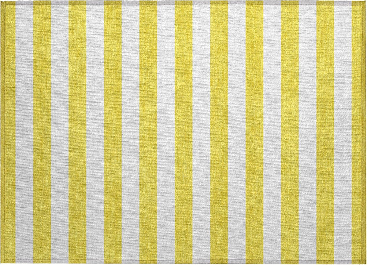 2' X 3' Yellow and White Striped Washable Indoor Outdoor Area Rug