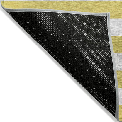 2' X 3' Yellow and White Striped Washable Indoor Outdoor Area Rug