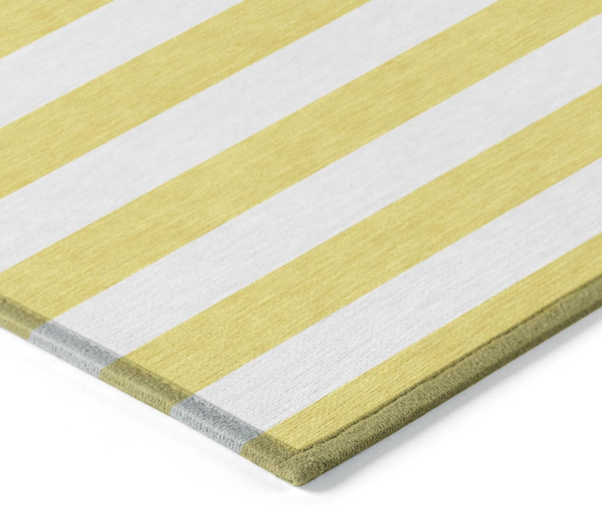 2' X 3' Yellow and White Striped Washable Indoor Outdoor Area Rug