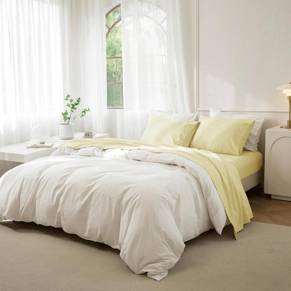 JIYUAN Twin Washed Cotton Sheet Set, 3-Piece, Relaxed Linen Feel