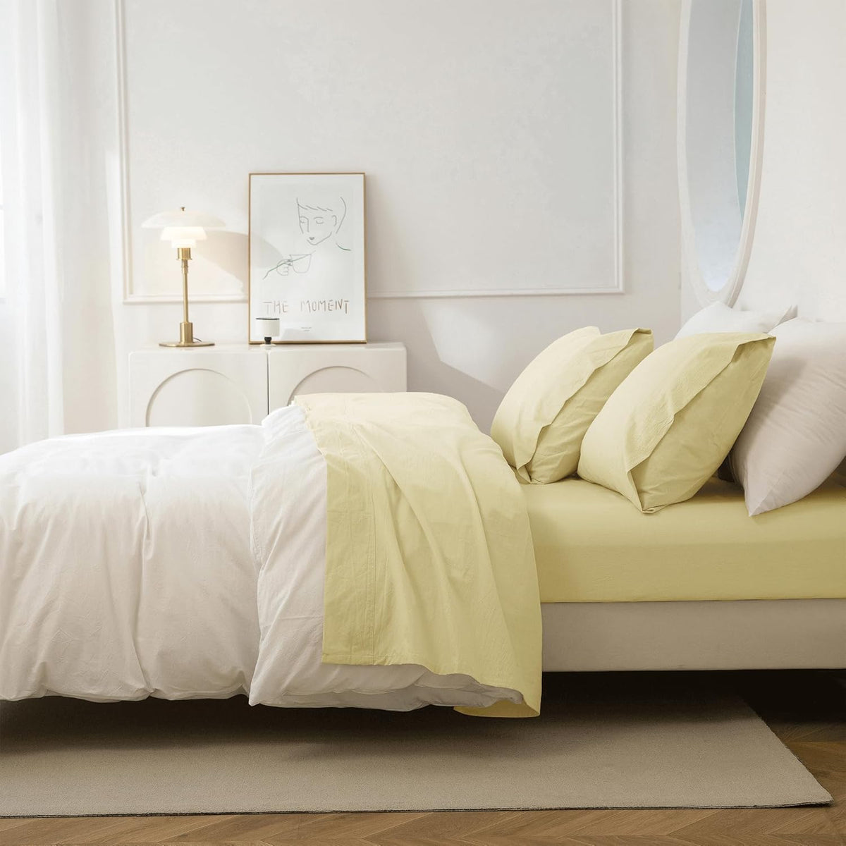 JIYUAN Twin Washed Cotton Sheet Set, 3-Piece, Relaxed Linen Feel