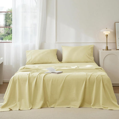 JIYUAN Twin Washed Cotton Sheet Set, 3-Piece, Relaxed Linen Feel