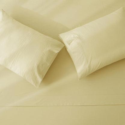 JIYUAN Twin Washed Cotton Sheet Set, 3-Piece, Relaxed Linen Feel