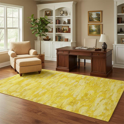 Minimalist Abstract Oil Painting Texture Livingroom Rugs 6x9 Modern Bright Yellow Art Deco Aesthetic Area Rug for Bedroom Dining Room Soft Washable Non Skid Big Carpet Thin Entryway Floor Mats
