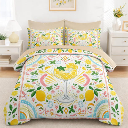 Queen Comforter Set, 7 Pieces Lemon Summer Bedding Set