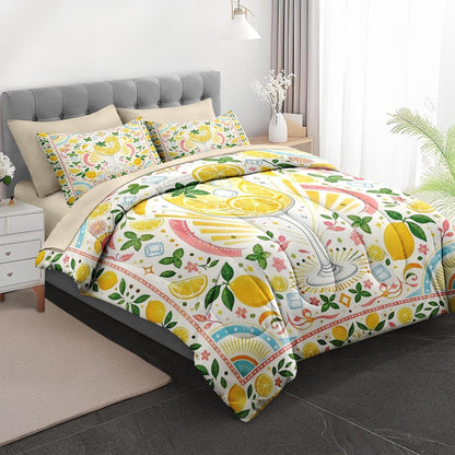 Queen Comforter Set, 7 Pieces Lemon Summer Bedding Set