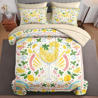 Queen Comforter Set, 7 Pieces Lemon Summer Bedding Set