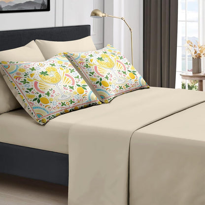 Queen Comforter Set, 7 Pieces Lemon Summer Bedding Set