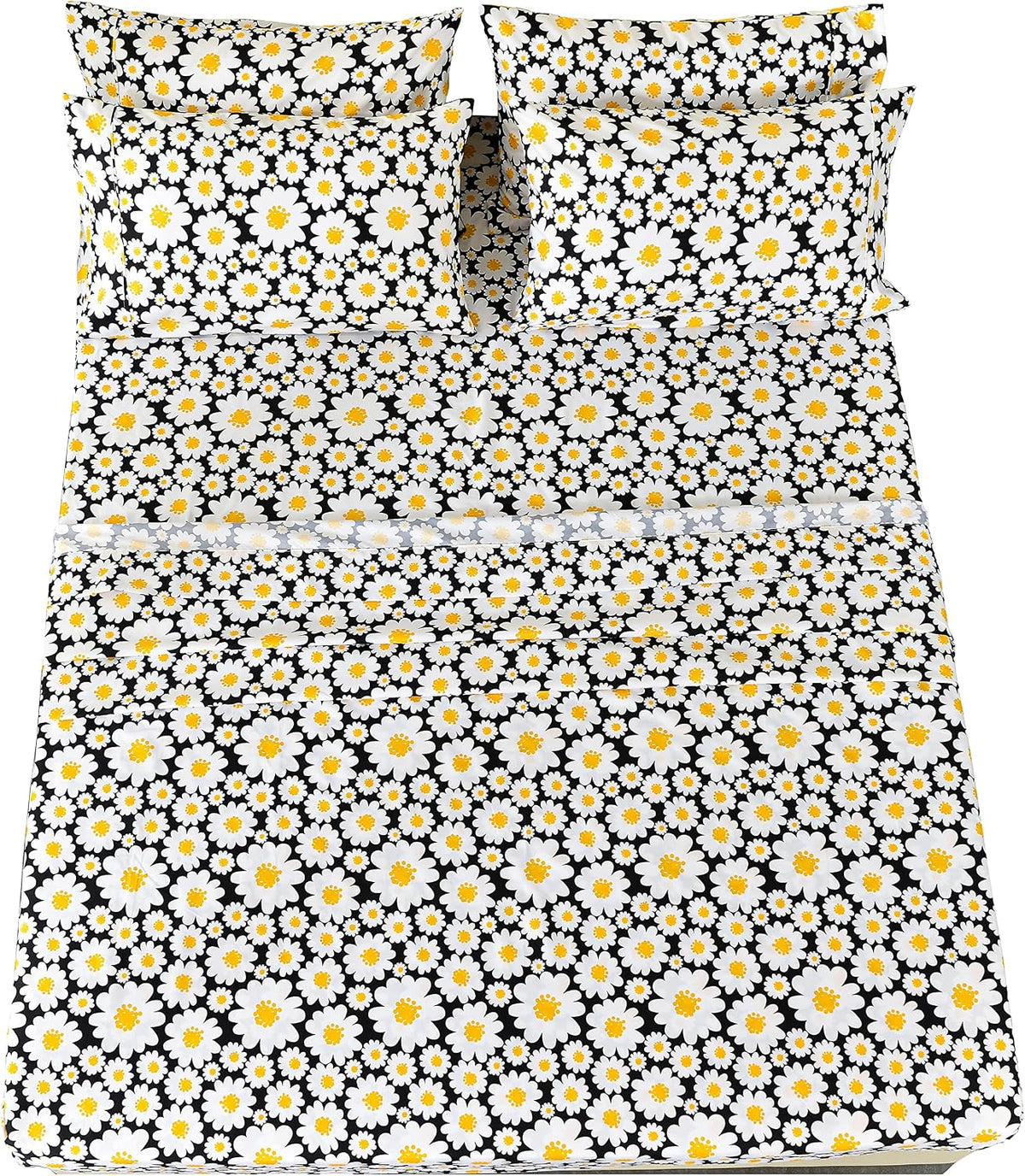 Ultra-Soft Microfiber Sheet Set - Double Brushed - Wrinkle and Stain Resistance - Fit 14 inches Deep Pocket - 4 Pieces Set (Twin, Yellow Daisies)