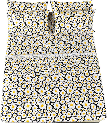 Ultra-Soft Microfiber Sheet Set - Double Brushed - Wrinkle and Stain Resistance - Fit 14 inches Deep Pocket - 4 Pieces Set (Twin, Yellow Daisies)