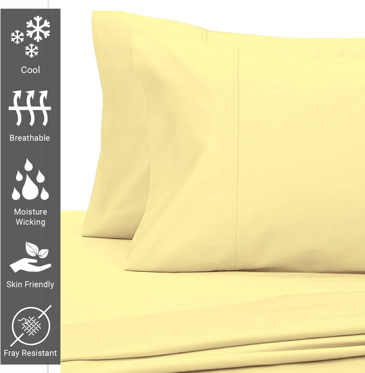 100% Cotton Queen Size Pillowcases 400 Thread Count Mellow Yellow