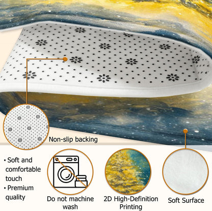 Christmas Tree Area Rug, Winter Festive Stars Snow Xmas Yellow Non-Slip Doormat Round Throw Rug Stain Resistant Entryway Bathroom Laundry Room Decor 3' X 3'