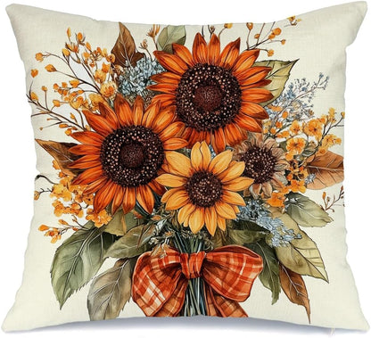Fall Pillow Cover 18x18 Inch Sunflower Decor Floral Farmhouse Seasonal Pillow Case Decorations for Home Sofa Couch
