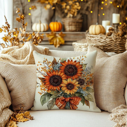 Fall Pillow Cover 18x18 Inch Sunflower Decor Floral Farmhouse Seasonal Pillow Case Decorations for Home Sofa Couch