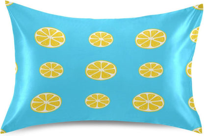Yellow Lemon Slices Satin Pillowcase, Softer Than Silk Pillow Cases - Smooth Cooling Satin Pillow Cover with Envelope Closure, Standard Size (20"x26")