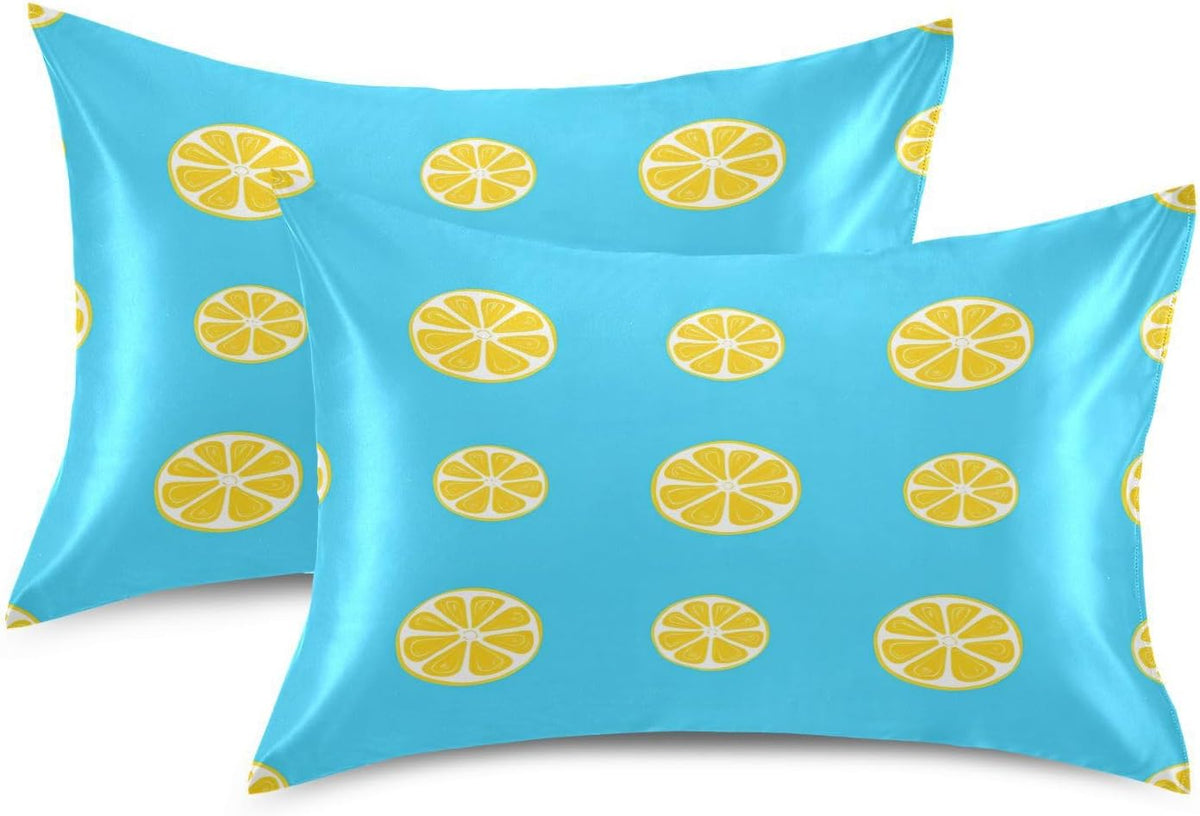 Yellow Lemon Slices Satin Pillowcase, Softer Than Silk Pillow Cases - Smooth Cooling Satin Pillow Cover with Envelope Closure, Standard Size (20"x26")