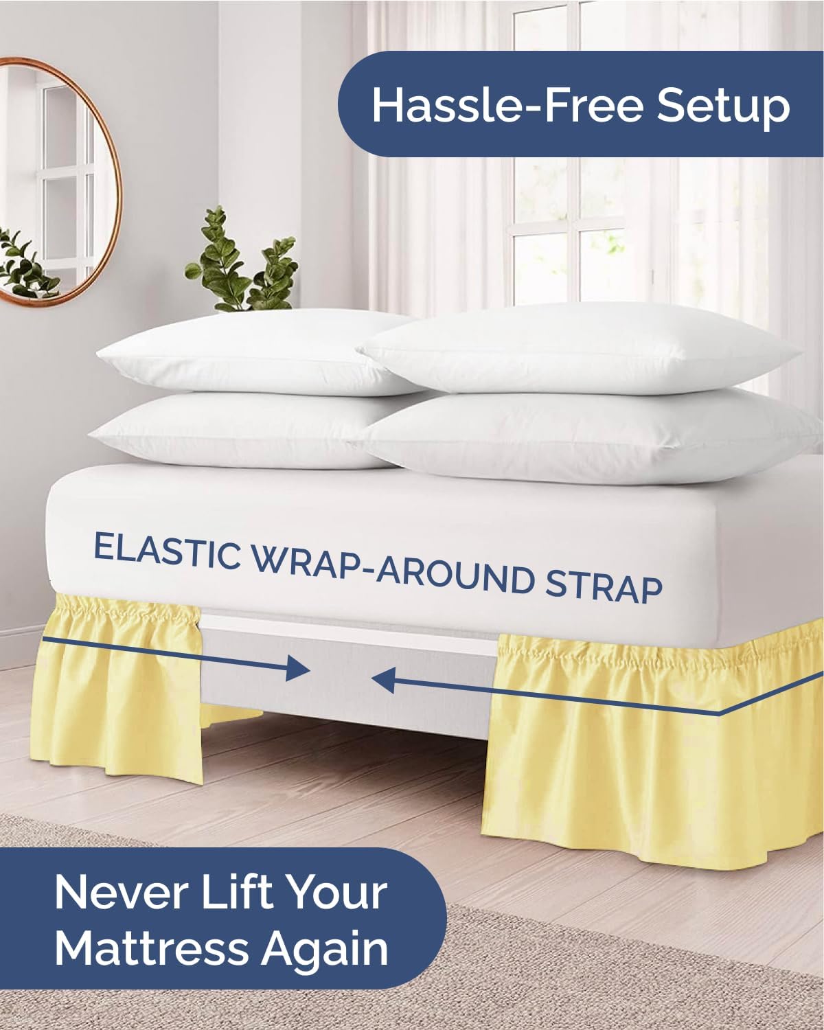 CGK Linens Wrap Around Dust Ruffle Bed Skirt - Queen, 15" Yellow