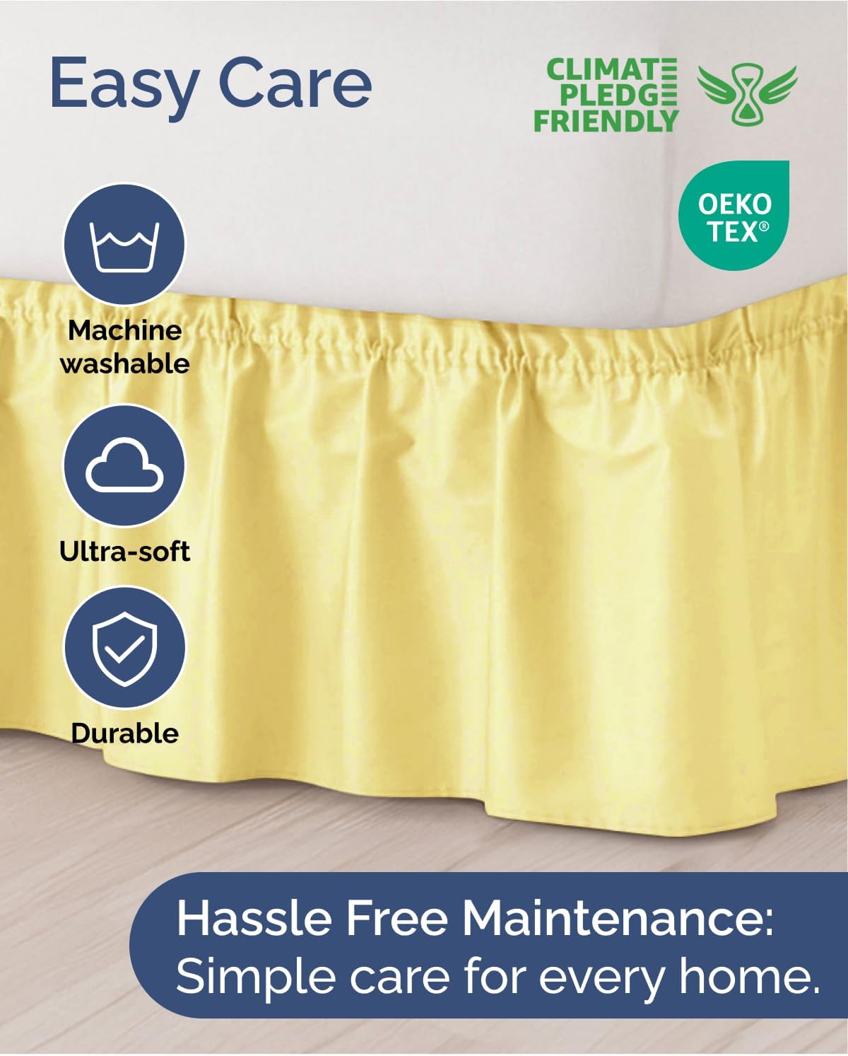 CGK Linens Wrap Around Dust Ruffle Bed Skirt - Queen, 15" Yellow