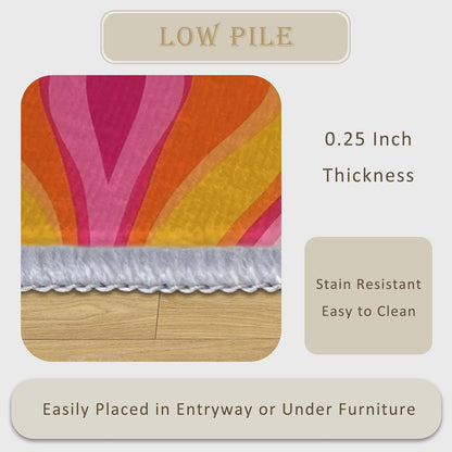 Wavy Stripe Rug 3x5, Washable Swirl Abstract Funky Rugs for Living Room Bedroom, Hot Pink Yellow Orange Area Rug for Home Decor, Non Slip Backing Floor Carpet with Gripper - 3 x 5 ft