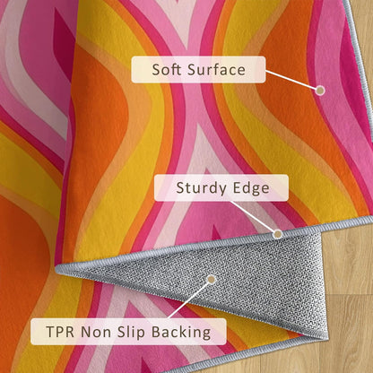 Wavy Stripe Rug 3x5, Washable Swirl Abstract Funky Rugs for Living Room Bedroom, Hot Pink Yellow Orange Area Rug for Home Decor, Non Slip Backing Floor Carpet with Gripper - 3 x 5 ft
