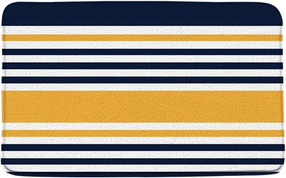 Navy Blue Yellow Bath Mat Abstract Geometric Stripe Modern Contemporary Simple Fashion Boho Mid Century Bathroom Rugs Toilet Bedroom Kitchen Indoor Floor Decor 16x24 Inch