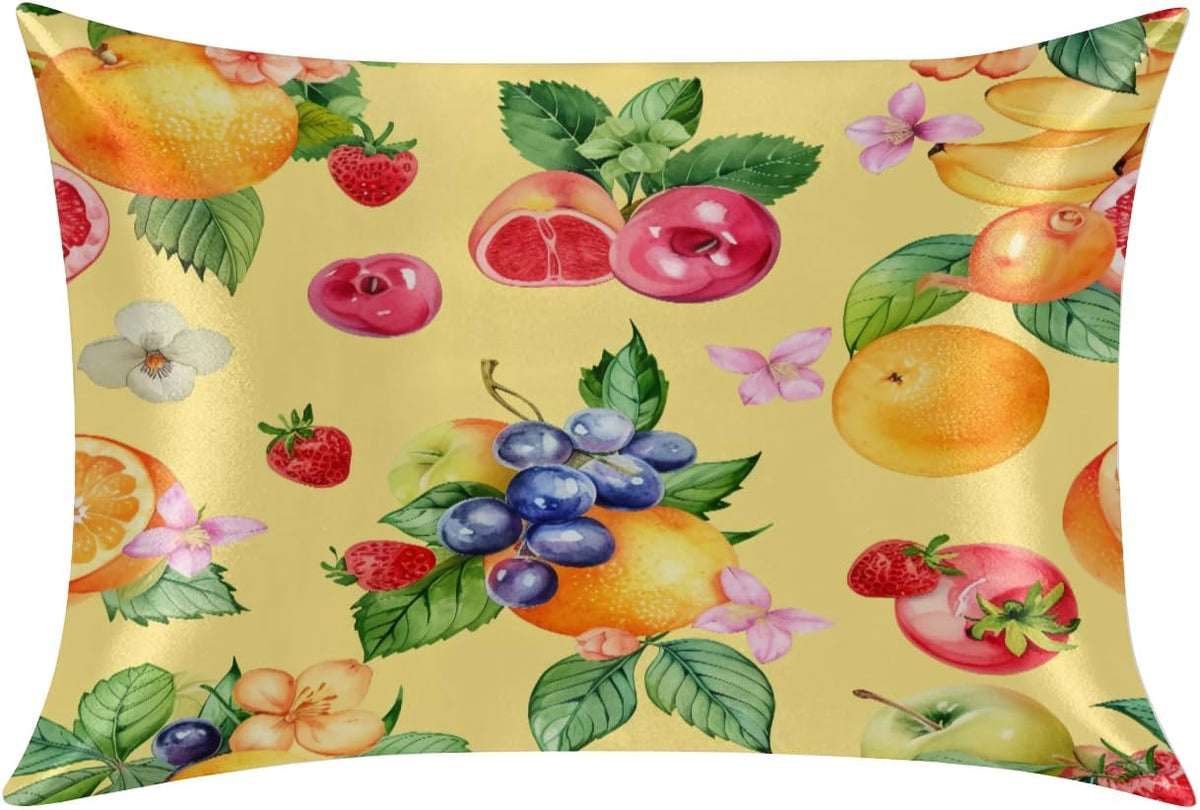 Yellow Lemon Fruit Satin Pillowcase for Hair and Skin Pillow Cases Standard Size Soft Cooling Satin Pillow Covers with Zipper for Men Women 20x26 Inches
