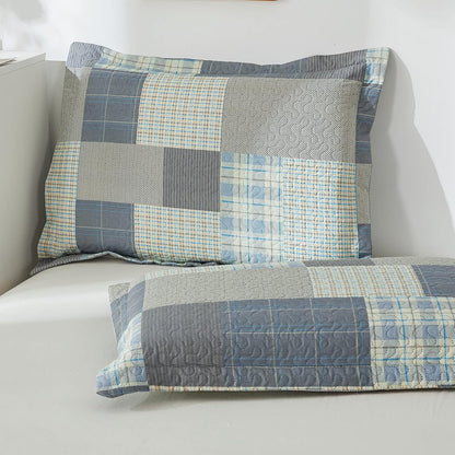 Grey Blue Yellow Bedding Plaid Quilt Full/Queen Size Summer Patchwork Quilts Lightweight Soft Breathable Check Bedspread Gingham Bedding Checker Pattern Coverlet Bed Cover Set Geometric Home Decor