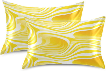 Envelope Enclosure Silk Pillowcase, Wrinkle Resistant Aesthetic Bed Sleeping Pillow Cover for Hair and Skin, 20"X 26", (Lemon Yellow Stripe)