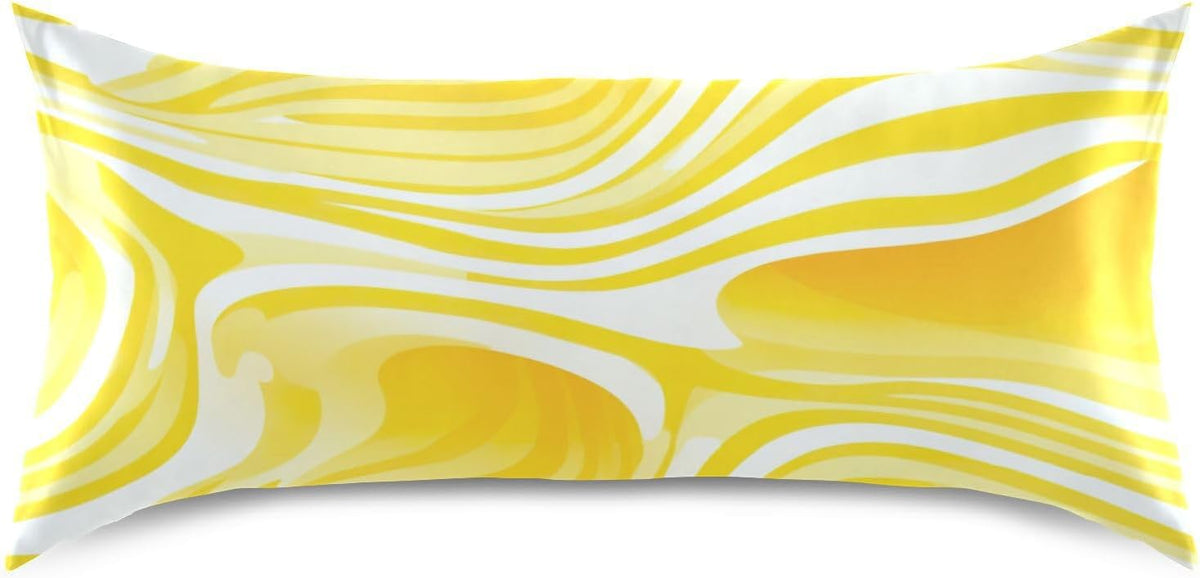 Envelope Enclosure Silk Pillowcase, Wrinkle Resistant Aesthetic Bed Sleeping Pillow Cover for Hair and Skin, 20"X 26", (Lemon Yellow Stripe)
