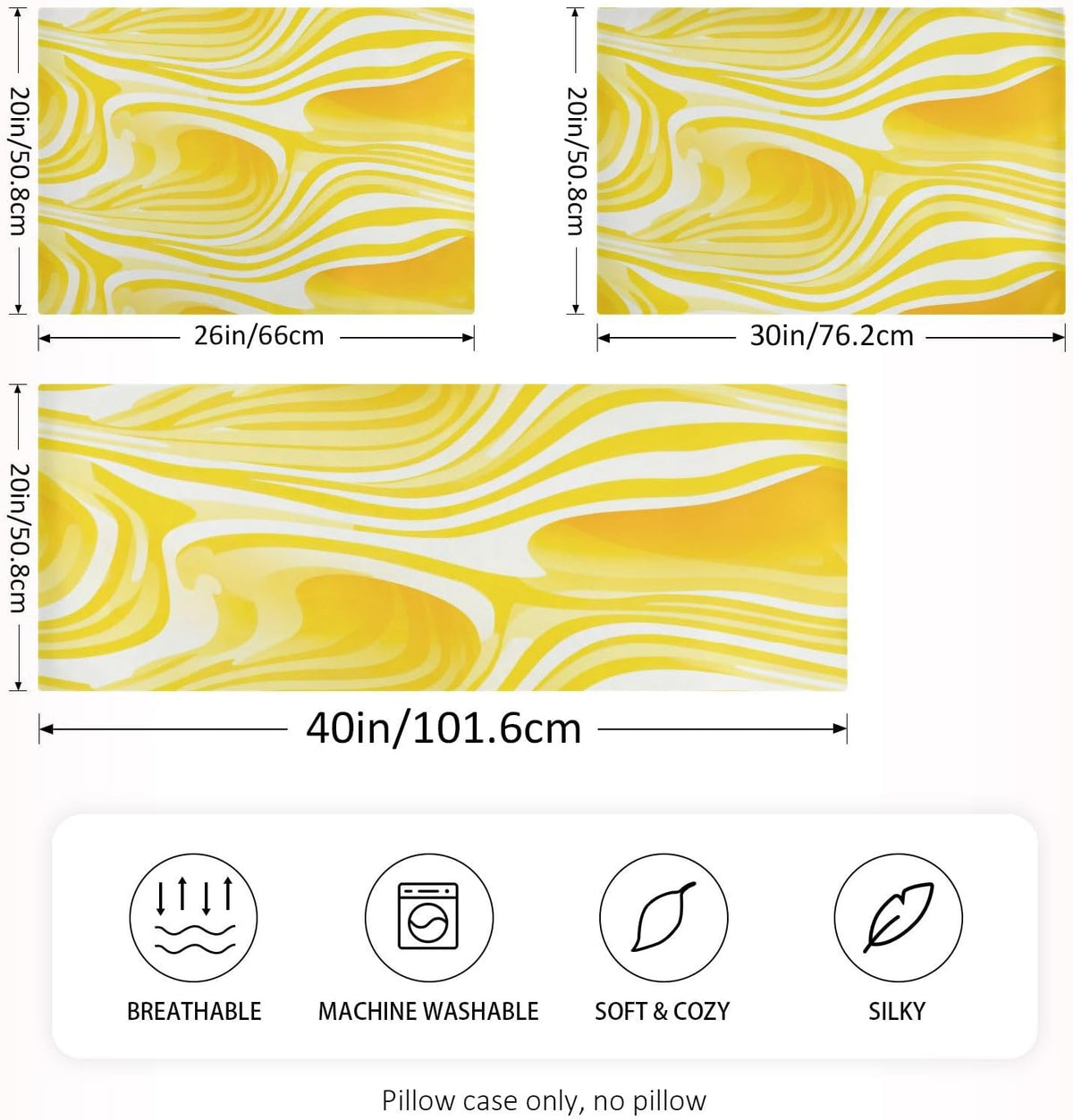 Envelope Enclosure Silk Pillowcase, Wrinkle Resistant Aesthetic Bed Sleeping Pillow Cover for Hair and Skin, 20"X 26", (Lemon Yellow Stripe)