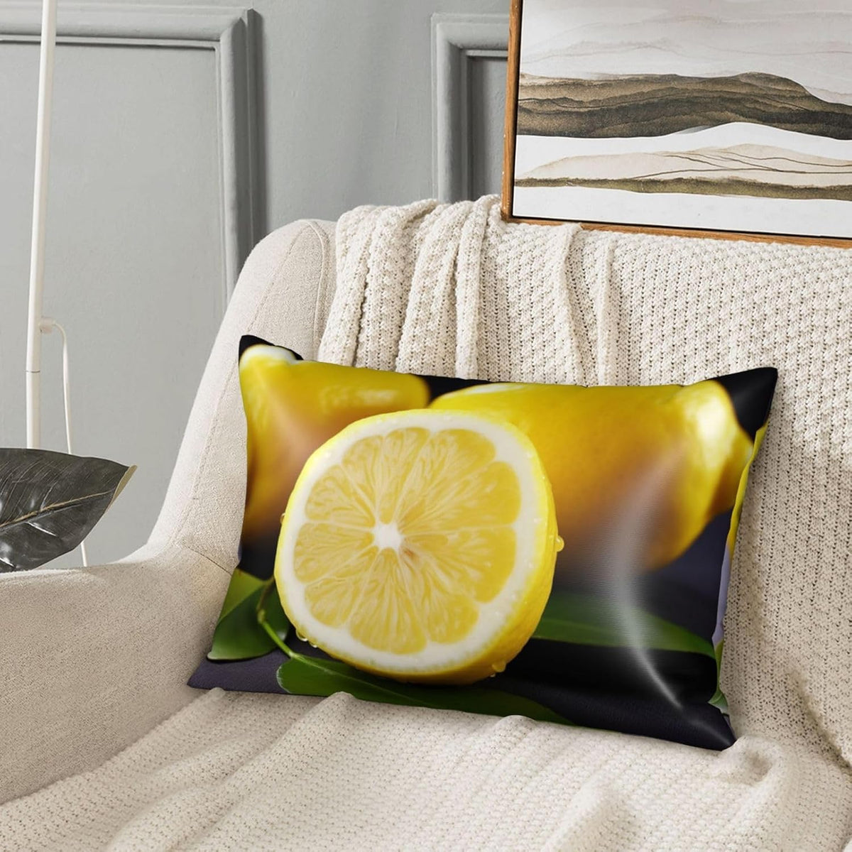 Yellow Lemon Satin Pillowcase for Hair and Skin, Similar to Silk Pillow Cases Queen Size 20 x 30 Inches, Smooth Cooling Pillow Covers Soft Breathable Pillowcases with Zipper