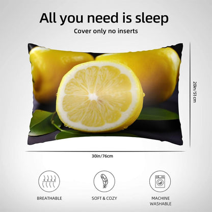 Yellow Lemon Satin Pillowcase for Hair and Skin, Similar to Silk Pillow Cases Queen Size 20 x 30 Inches, Smooth Cooling Pillow Covers Soft Breathable Pillowcases with Zipper