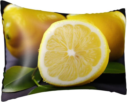 Yellow Lemon Satin Pillowcase for Hair and Skin, Similar to Silk Pillow Cases Queen Size 20 x 30 Inches, Smooth Cooling Pillow Covers Soft Breathable Pillowcases with Zipper