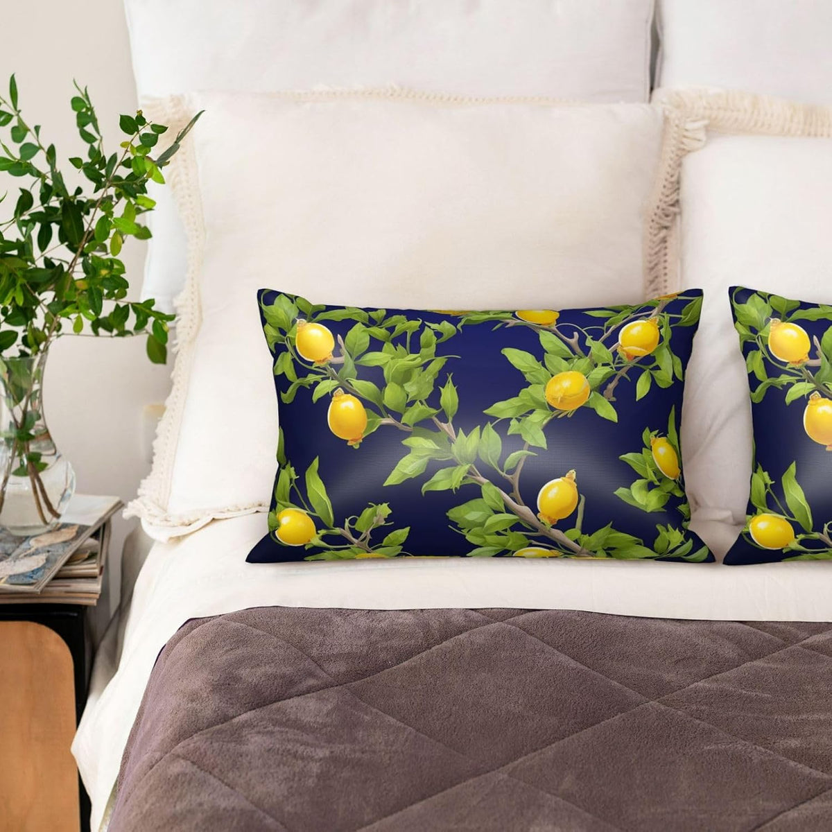 Lemon Tree Satin Pillowcase with Zipper for Hair & Skin,Cooling Silk Pillow Cases, Soft Breathable Smooth Silk Pillow Covers for Sleeping,Gifts for Women Men 20"x30"