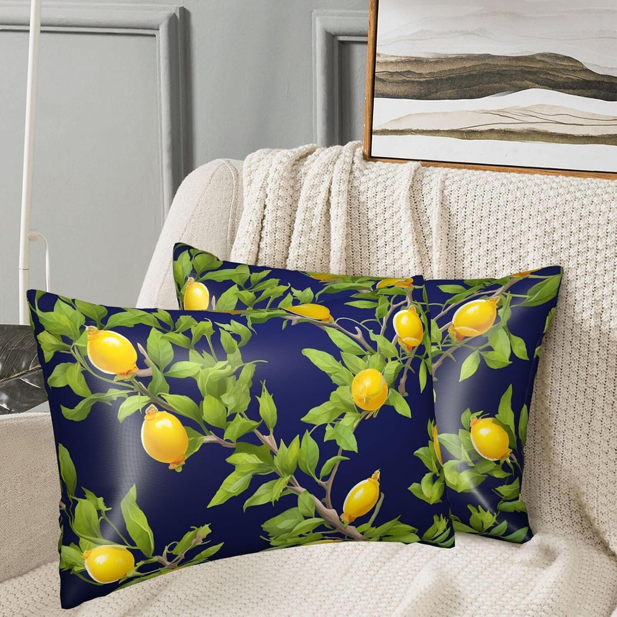Lemon Tree Satin Pillowcase with Zipper for Hair & Skin,Cooling Silk Pillow Cases, Soft Breathable Smooth Silk Pillow Covers for Sleeping,Gifts for Women Men 20"x30"