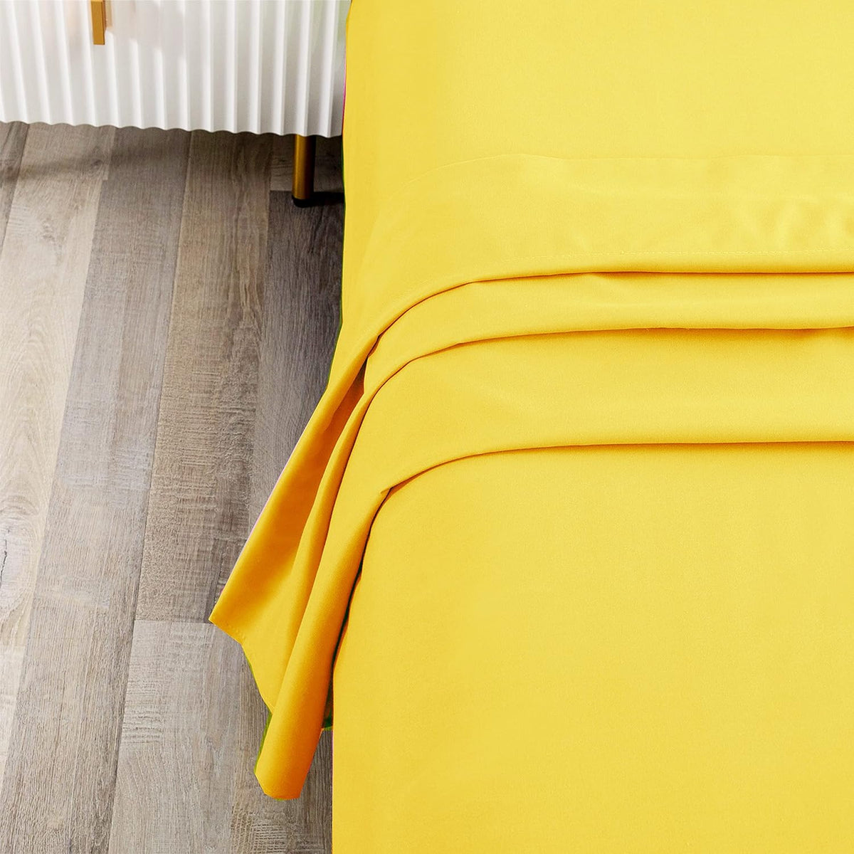 Flat Sheet Single,1 Pack Solid Flat Sheet Smooth Touch Hotel Quality (Twin, Yellow)