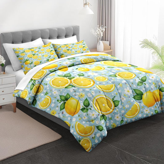 Twin Comforter Set, 5 Pieces Lemon Summer Bedding Set