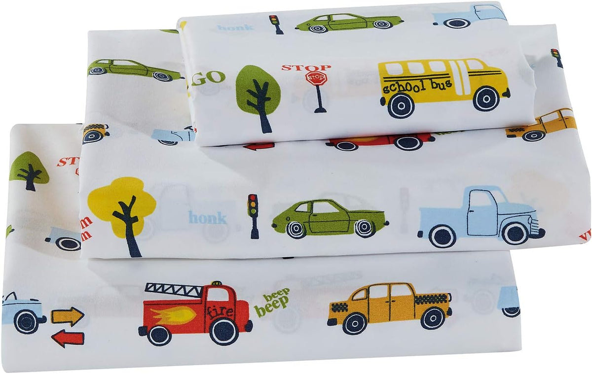Sheet Set Kids/Teens Children Boys School Bus Fire Truck Taxi Cab Vehicle Transportation Trees Yellow Red Green Light Blue New # School Bus (Full Sheet)