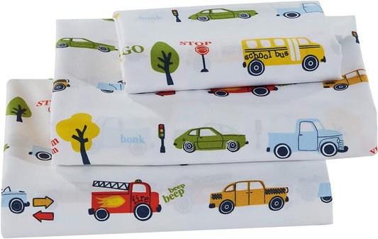 Sheet Set Kids/Teens Children Boys School Bus Fire Truck Taxi Cab Vehicle Transportation Trees Yellow Red Green Light Blue New # School Bus (Full Sheet)