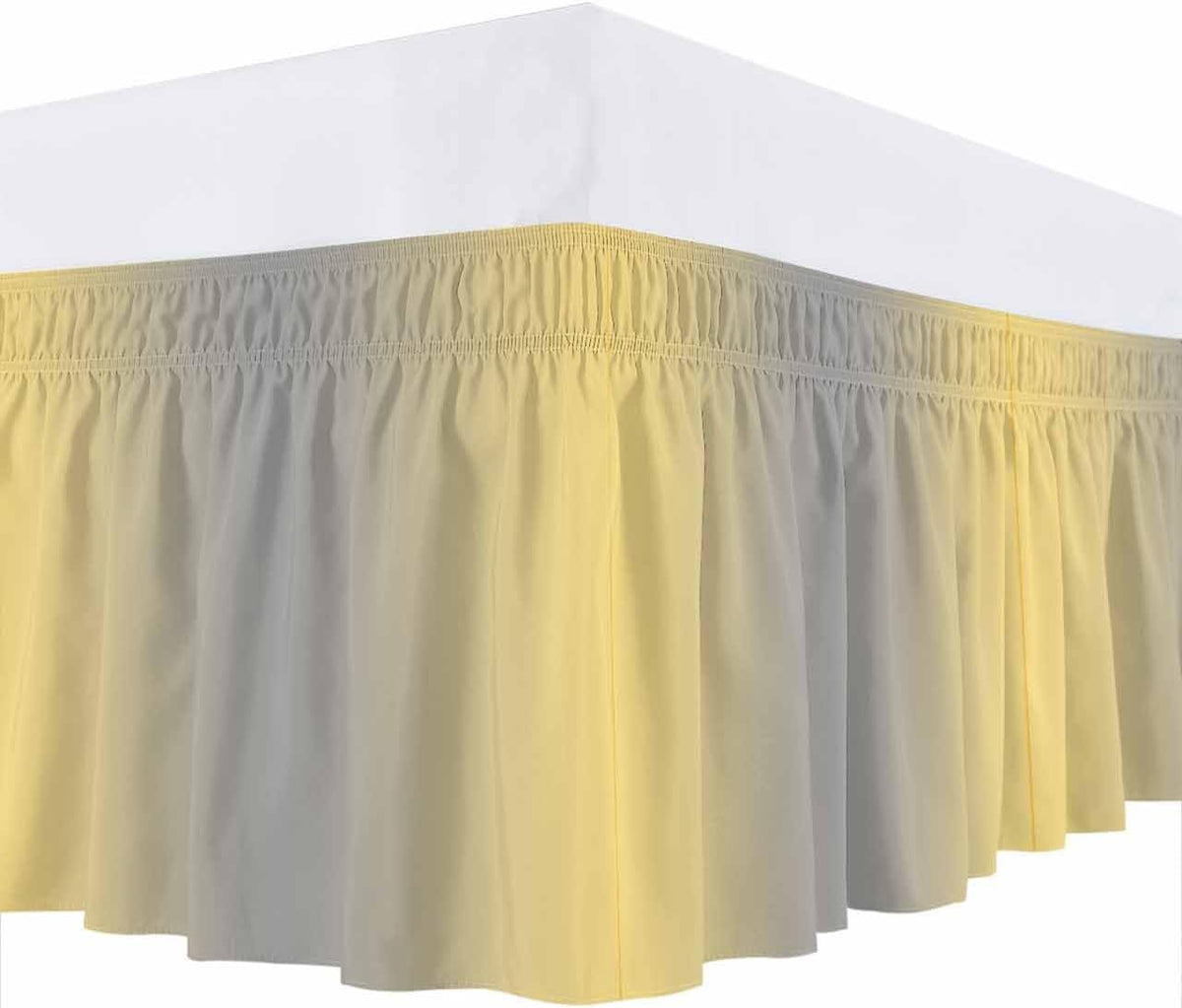 Ruffle Wrap Around Bed Skirts for Queen Beds 16" Drop Ombre Abstract Gradient Lemon Yellow and Gray Adjustable Elastic Ruffled Bed Skirt Pleated Luxury Dust Ruffles
