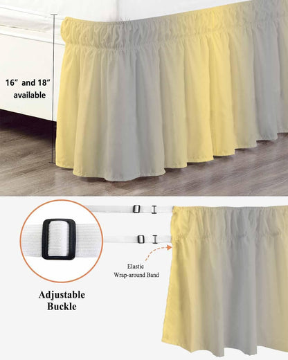 Ruffle Wrap Around Bed Skirts for Queen Beds 16" Drop Ombre Abstract Gradient Lemon Yellow and Gray Adjustable Elastic Ruffled Bed Skirt Pleated Luxury Dust Ruffles