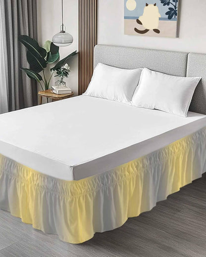 Ruffle Wrap Around Bed Skirts for Queen Beds 16" Drop Ombre Abstract Gradient Lemon Yellow and Gray Adjustable Elastic Ruffled Bed Skirt Pleated Luxury Dust Ruffles