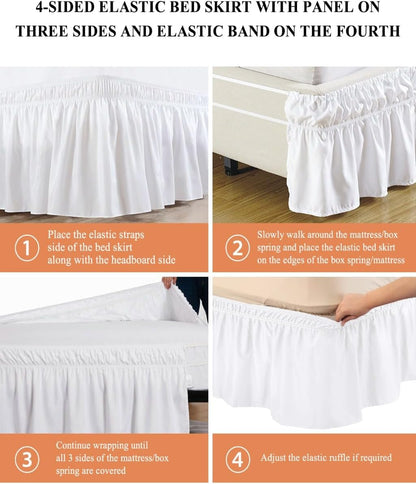 Ruffle Wrap Around Bed Skirts for Queen Beds 16" Drop Ombre Abstract Gradient Lemon Yellow and Gray Adjustable Elastic Ruffled Bed Skirt Pleated Luxury Dust Ruffles